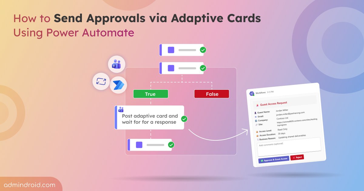 AdmiinDroid's tweet image. Guest access approvals in SharePoint taking too long? Automate them with Power Automate + Adaptive Cards in Teams! 

Step-by-step guide: blog.admindroid.com/how-to-create-…

#AdminDroid #Microsoft365 #AdaptiveCards #PowerAutomate