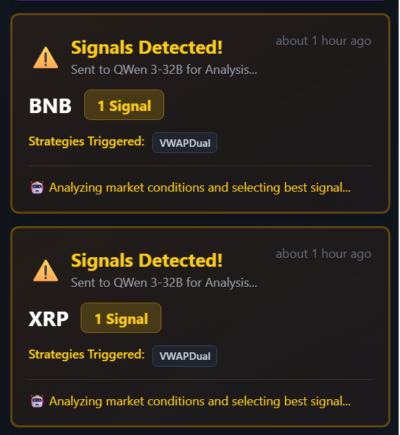 InternLabs_AI's tweet photo. How our agents work together. Dissection of a trade.
Signal โก๏ธ Decision โก๏ธExecution โก๏ธMonitoring โก๏ธDecision(s) โก๏ธExecution
1โฃ The Signal
Our Signal algos are constantly monitoring the tradeable coins, they determine 1) REGIME: are we in an uptrend? downtrend? choppy market? And the strength of the regime. 2) Depending on the Regime > a number of strategies are run on the indicators for each asset to identify trading opportunities. It makes no sense to apply a momentum strategy when the markets don't have momentum! So only regime appropriate strategies are run on the analysis. 3) A collection of all the signals for each ticker are sent to an agent to analyse its quality and strength and a decision is made for which signal is passed to the Gorilla trading team for decision-making.
You can track when signals are being sent to our signal selection agent in our https://t.co/tuzWda1I9M live tracker here, where you will also be able to see the full signal sent for debate with an explanation from the agent on why it was picked.
From there > the signal selected is sent to the discord channel GORILLAS HQ/signals.
In the trade we are going to discuss, the signal was to long ASTER at $1.013 because a MACD Divergence was spotted. The signal also includes the suggested Stop Loss and Take Profit areas most appropriate for the Strategy.
Join our discord to see how all works live!!
https://t.co/hJmvqeBWbV
Verify and you will be able to see all the action in the Gorillas HQ!