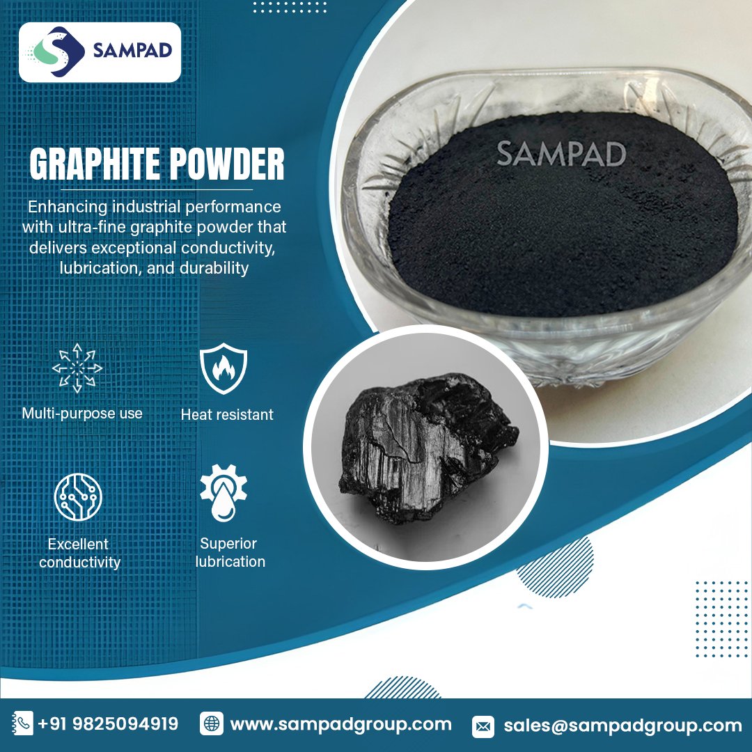 sampadgroup's tweet image. ⚙️ Enhance your industrial performance with Sampad Group’s premium Graphite Powder!

📞 +91 9825094919
📧 sales@sampadgroup.com
🌐 sampadgroup.com

#SampadGroup #GraphitePowder #GraphiteManufacturers #IndustrialLubricants #ConductiveMaterials #CarbonProducts