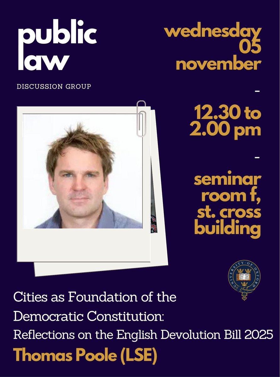 OxfordPLDG's tweet photo. This is happening today! 
Join us for a great conversation on cities as the foundation of the democratic constitution with Professor Poole.

More details below 👇🏽 https://t.co/geojGyOxrh