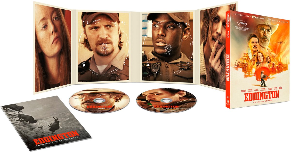 "Eddington" (2025), 4ème long métrage de Ari Aster avec Joaquin Phoenix, Pedro Pascal, Emma Stone et Austin Butler arrive en Digipack limité 4K Ultra HD + Blu-ray + livret, le 5 décembre 2025 chez <a href="/Metropolitan_Fr/">Metropolitan Films</a> : dvdfr.com/dvd/f302519-ed…