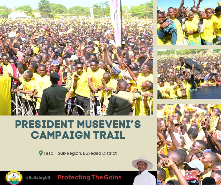 Bukedea is buzzing with excitement!  The people warmly welcome H.E. President Yoweri Museveni, the Old Man with the Hat, as he arrives to witness the district’s transformation firsthand! 💛
#ProtectingTheGains 
#WhyUgStillNeedsM7
