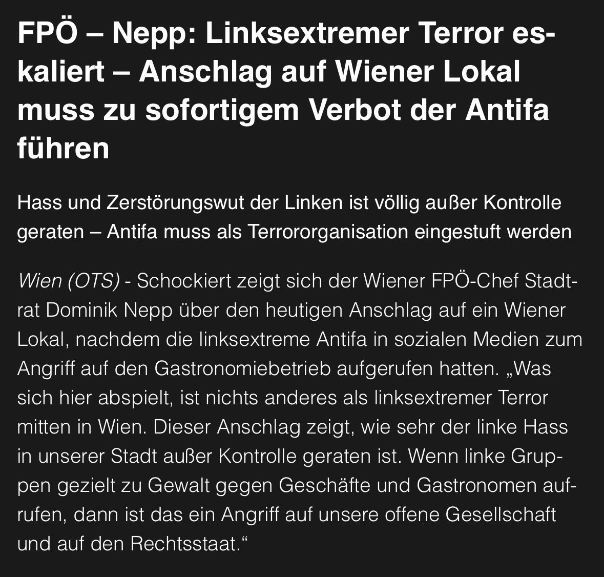 FPÖ nennt Protestaktion „Anschlag“ um auch nur irgendwie zu skandalisieren.
Dass die FPÖ am 6.11. mit den Neonazis von #Aktion451 im Lieblingslokal von HC netzwerkt, sollte dabei nicht untergehen.