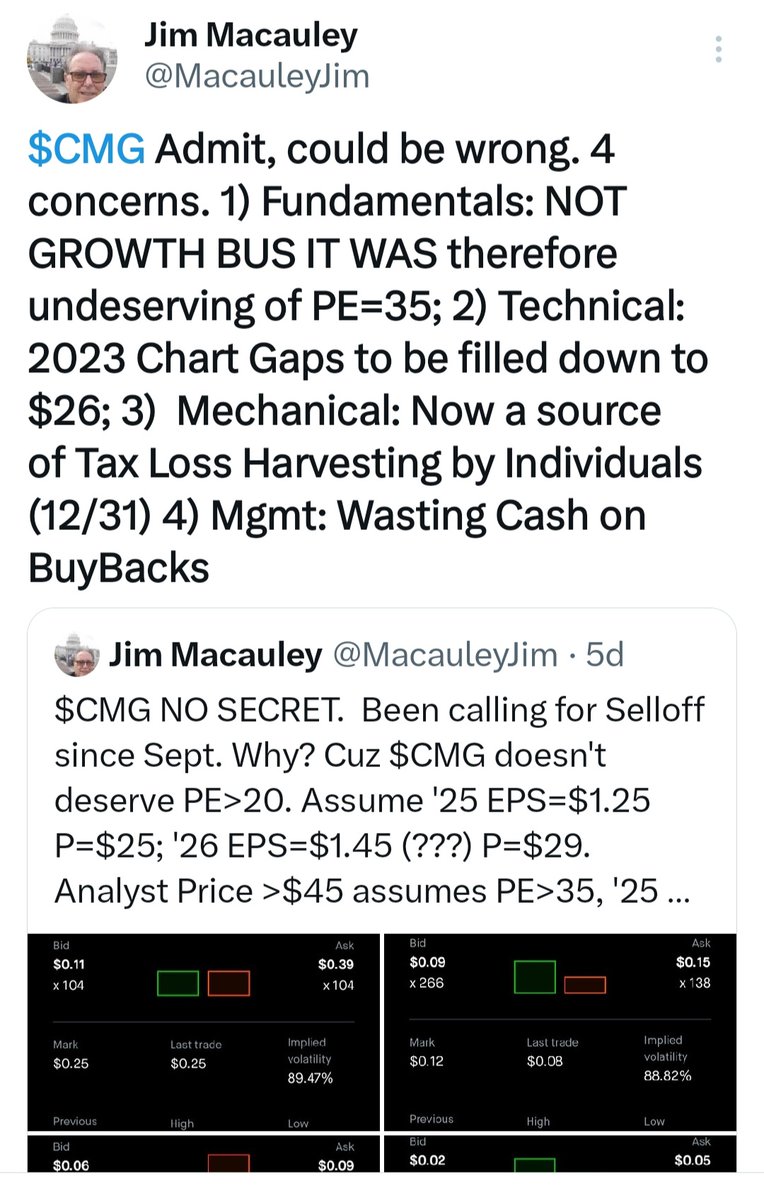 $CMG Read attaced Thread?  Worth your time. Fnd it below. BTW: Cramer said yesterday (Mad Money) he wouldn't touch $SBUX ($80) before $75. May not like his calls (I often don't) but +2Hrs of airtime;  2.1M followers, buys tons of influence. True? Personally: $SBUX may trade &lt;$65