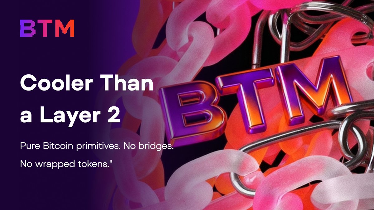 You know what’s cooler than a Layer 2? ❄️
 A protocol that doesn’t need one.

BTM runs on Taproot + Lightning Network 
No bridges. No wrapped tokens. No “trust me bro” validators.

Just pure Bitcoin primitives doing what they were born to do:
 secure value, move fast, stay