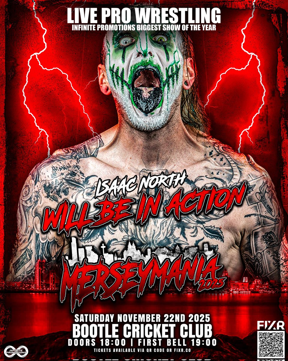 🔥 MERSEYMANIA 2025 🔥

<a href="/IsaacNorthpro/">Isaac North</a> will be in action, and you won’t want to miss it! The demon is ready to unleash at MerseyMania!
 fixr.co/event/mersey-m…

Doors 18:00 | First Bell 19:00 Bootle Cricket Club

Get ready for Liverpool’s wildest night of wrestling!