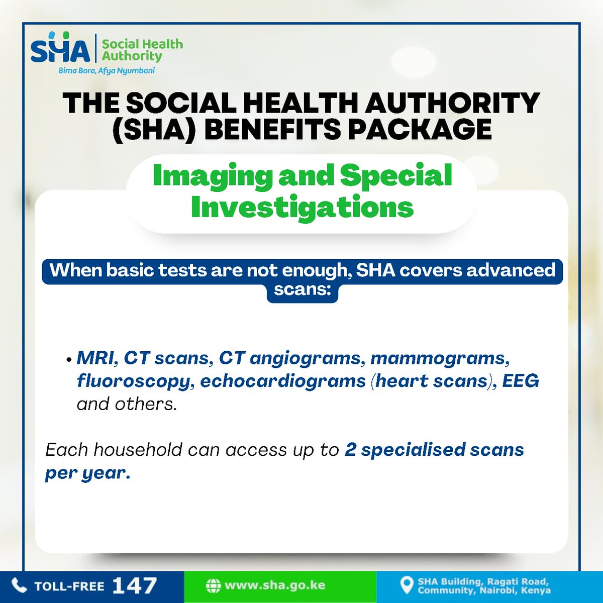 Health facilities nationwide are integrating SHA imaging coverage, ensuring rural communities enjoy the same access to MRI, CT, and other critical scans. #SHAImagingPackage MRI Covered  CT Scans Covered