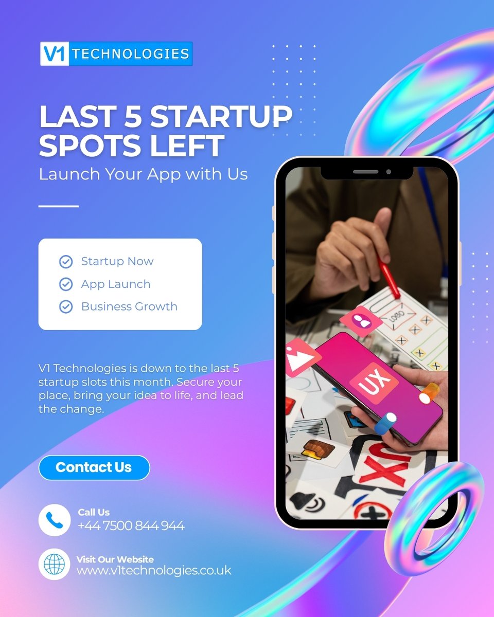 V1Technologies's tweet image. Don’t wait while your competitors build the future. V1 Technologies is down to the last 5 startup slots this month. Secure your place, bring your idea to life, and lead the change.

#AppLaunch #V1Technologies #startupnow

Visit: v1technologies.co.uk