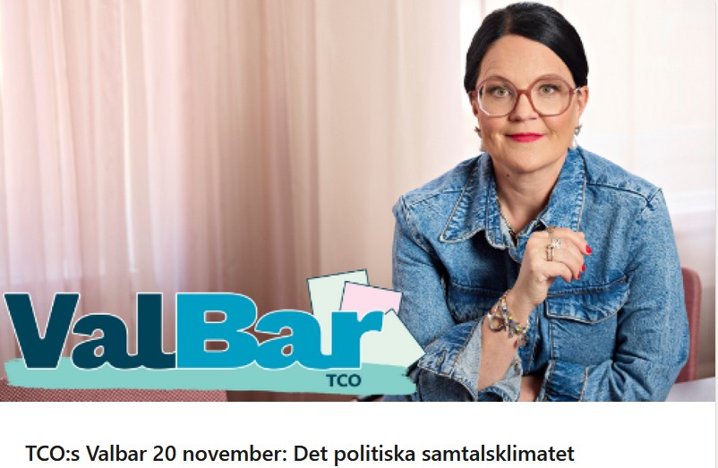 Missa inte TCO:s Valbar den 20 november om det politiska samtalsklimatet, med bla mig, <a href="/DanielHellden/">Daniel Helldén</a>  och <a href="/HannaBocander/">Hanna Bocander KSO/kommunalråd Danderyd Ⓜ️</a> tco.ungapped.io/Events/40e9da4…
