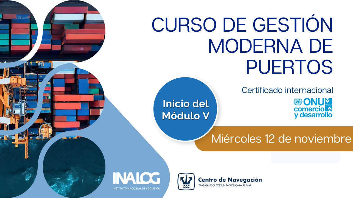 🔜El próximo miércoles 12 de noviembre comienza el Módulo V del curso de gestión moderna de puertos, segunda edición en nuestro país
<a href="/TrainForTrade/">TrainForTrade@UNCTAD</a> 
<a href="/InstitutCENNAVE/">Instituto CENNAVE</a>