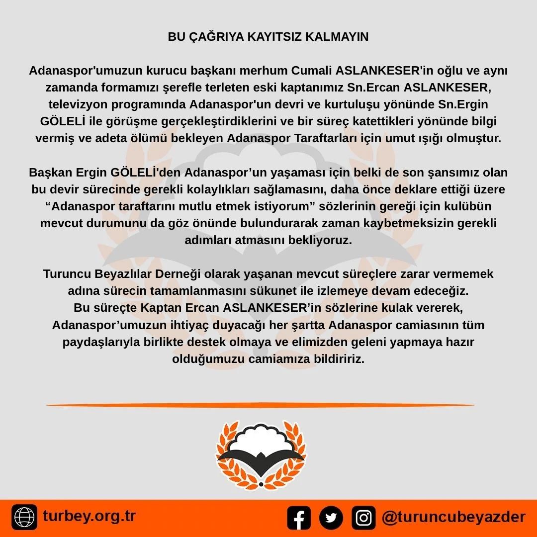 Devir Süreci İle İlgili Açıklamamız;
turbey.org.tr/bu-cagriya-kay…

#AdanasporYokOlmasın