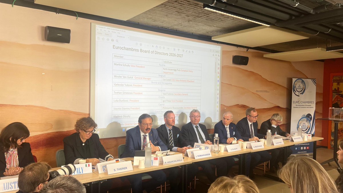 Başkan Vekili olduğum Avrupa Odalar Birliği’nin (<a href="/Eurochambres/">Eurochambres</a>) 2026-2027 dönemi Başkan, Başkan Yardımcıları ve Yönetim Kurulu Üyeleri seçimini Brüksel’de gerçekleştirdik.

Mevcut Başkan Vladimír Dlouhý yeniden seçildi. Avrupa Odalar Birliği’nde Başkan Vekili olarak iş dünyamızı