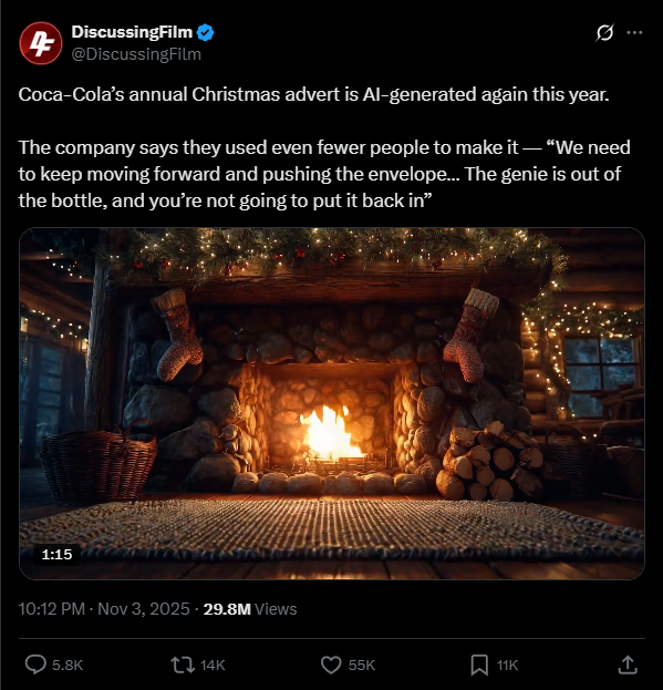 MartinMcNeil's tweet photo. @Alyhassan959 @yrthone Lets see:

30M views, only 55k likes on the OP, 5.8k comments mostly calling out the dogshit "AI". That's 0.0018 likes per view.

vs.

2.6M views with 126k likes for the QT/response, 150+ comments mostly agreeing that "AI" is dogshit. That's 0.0434 likes per view.

Ratio? 24:1 https://t.co/BhguwZ94RR