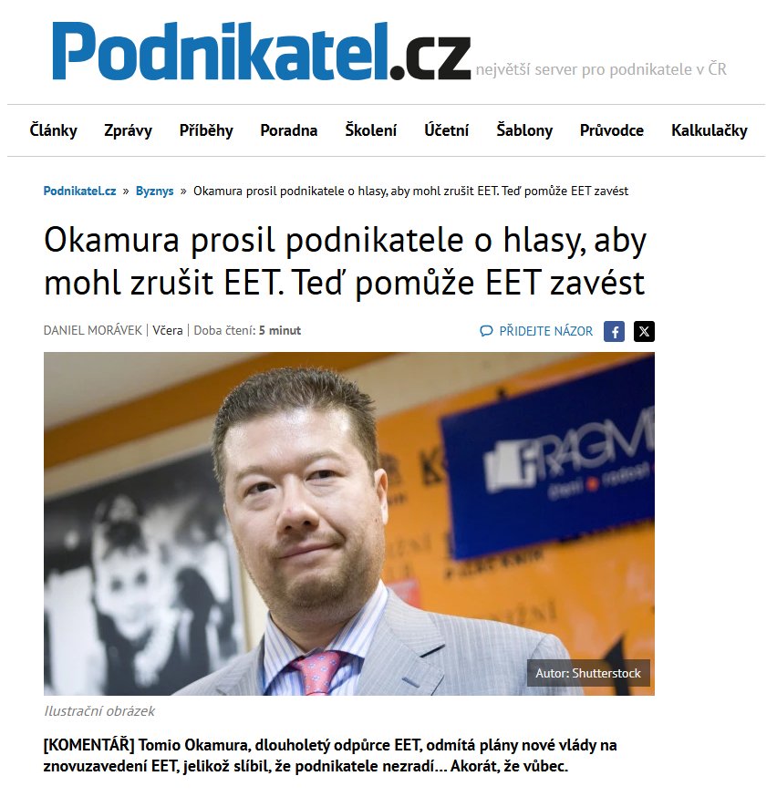 Referendum o vystoupení z EU nebude. EET bude.

Porušili úplně všechno, co do nás těch x let od vzniku hustili (s Motoristy to je úplně stejné).

Voliči SPD: cítíte se hloupě?