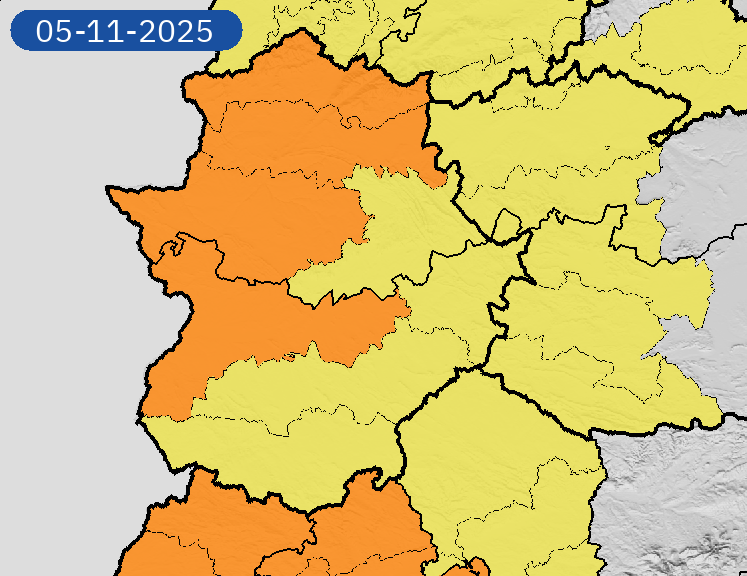 AVISOS HOY | Extremadura: vientos, lluvias y tormentas.
Nivel máximo de aviso: naranja.
Información / AEMET Extremadura