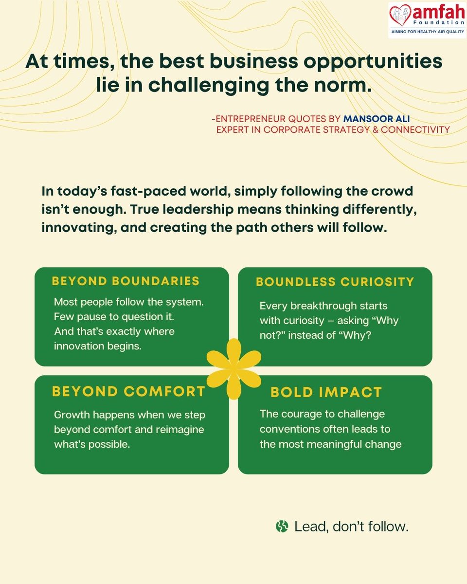Mansoor_Ali9's tweet image. At times, the best business opportunities lie in challenging the norm. 🚀
True innovation starts when we question the ordinary, rethink the rules, and dare to do things differently.
#ChallengeTheNorm #Innovation #ThinkDifferent #EntrepreneurMindset  #Leadership #BoldMoves