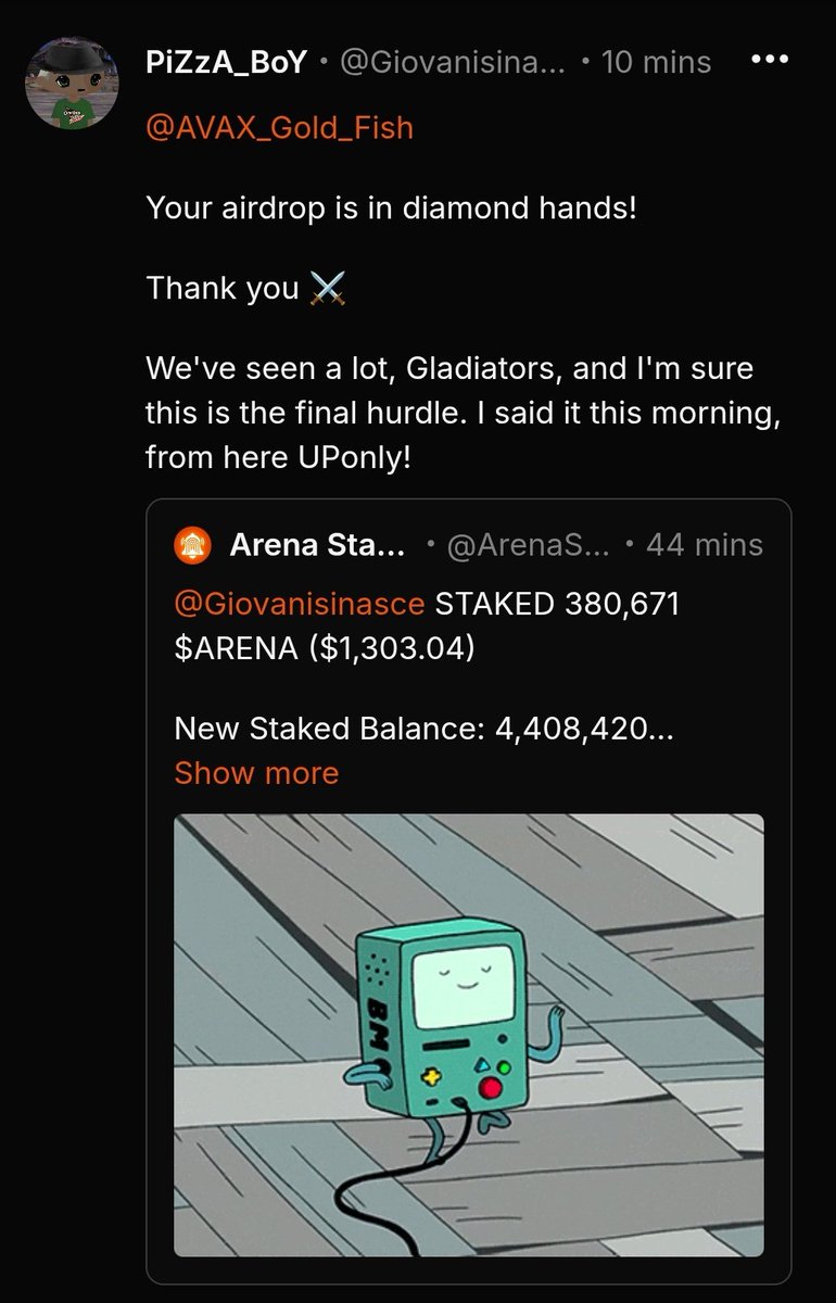 Dark days hitting hard on market, right? But then, out of nowhere, you meet folks like @x6oldfish, your whole day, heck even your life, gets a glow-up. No cap, I never would've scored the biggest airdrop of my life without <a href="/thearena/"></a>. Jump in!
 arena.social/?ref=Giovanisi…