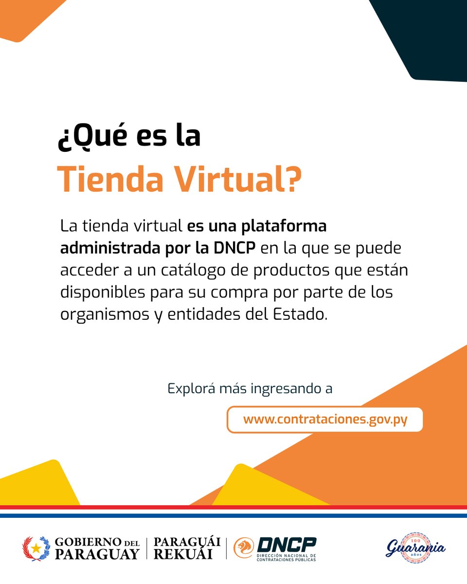 💻 ¿Conocés lo que ofrece la Tienda Virtual de la DNCP? 

⚙️ Cuenta con un catálogo de productos que facilita los procesos de compra del Estado.

Ingresá a 🔗 bit.ly/TiendaVirtual-… para explorar más.
