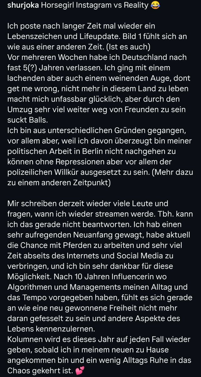 d_h_ofenkaese's tweet image. Shurjoka hat nach 5 Jahren Deutschland verlassen... weil sie Ihre "politische Arbeit" aus Berlin nicht mehr ohne Repressionen vom Staat ausführen kann...

Ob Sie damit die Anzeigen wegen Volksverhetzung meint? Oder die Gefährderansprachen?