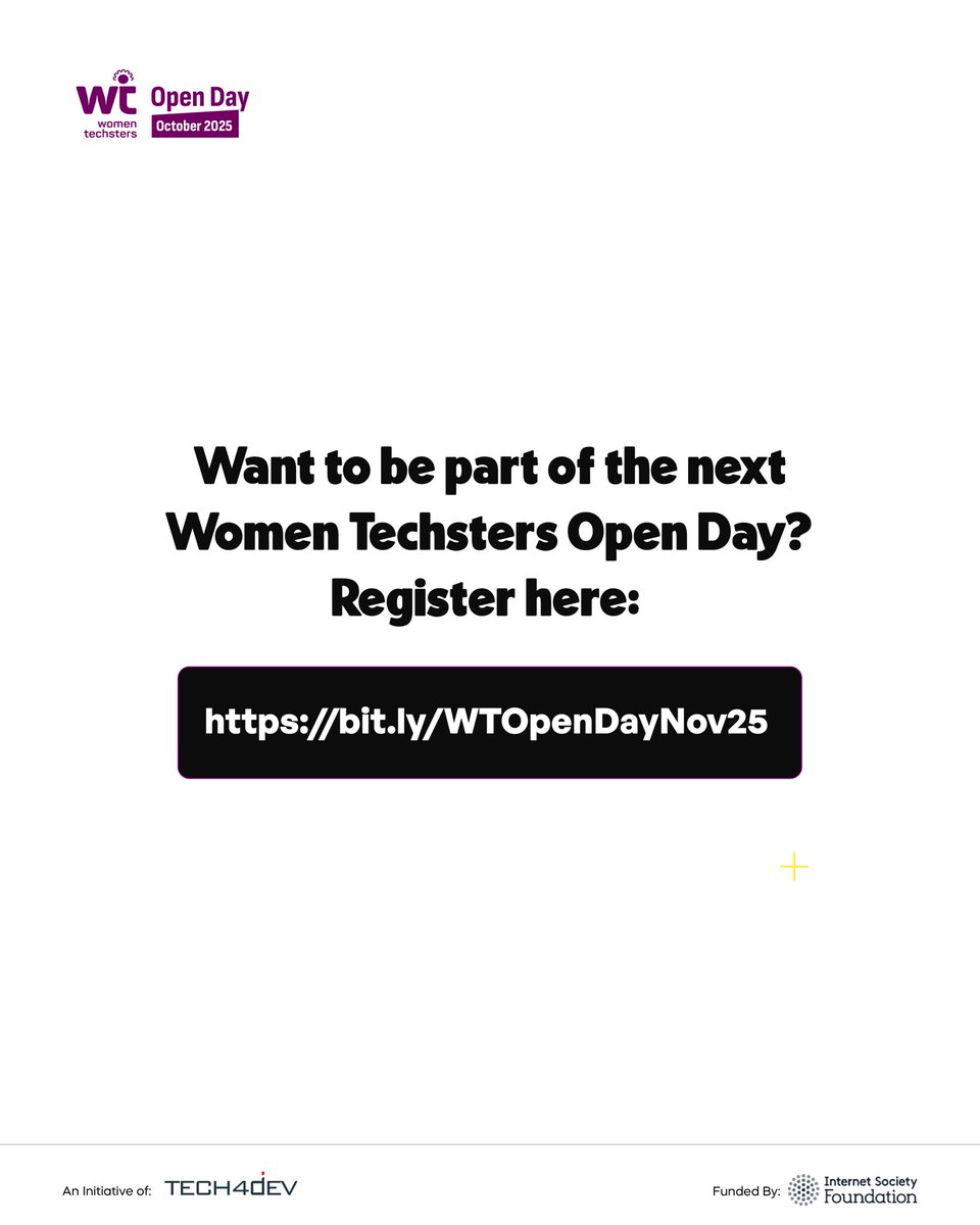 Tech4DevHQ's tweet image. Don’t miss your chance to take that first step!

🔗 Register now: bit.ly/WTOpenDayNov25 

#WomenTechsters #Tech4Dev #WomenInTech #DigitalSkills #EmpowerHer