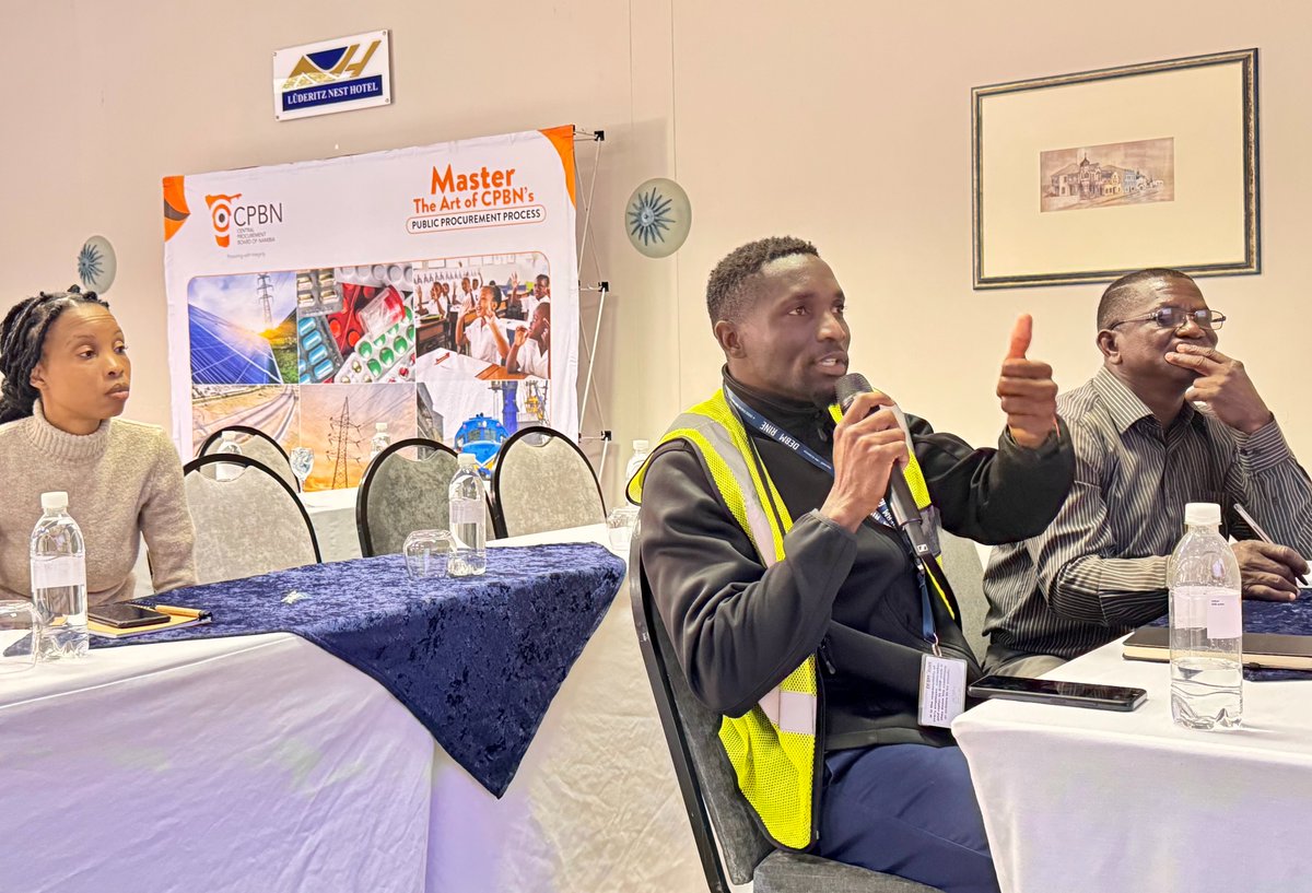 CPBNamibia's tweet image. CPBN Lüderitz Meeting Concludes Successfully.

CPBN engaged local contractors and stakeholders in Lüderitz, sharing key insights on new pre-qualification requirements for construction bids. Participants welcomed the informative and interactive session.

#CPBN #PreQualification