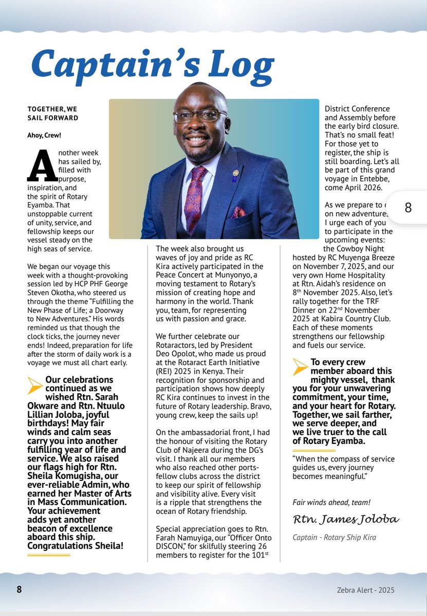 Don't miss Captain's Log ! the Ahoy, Crew! 
Download the Zebra Alert 18 Edition now for the detailed updates ; bit.ly/3LmLRgK 

#United4Good9213
  #RotaryEyamba
  #ZebraAlert18

<a href="/GKitakule/">Geoffrey M. Kitakule</a> | <a href="/rotaryd9213/">Rotary District 9213</a>