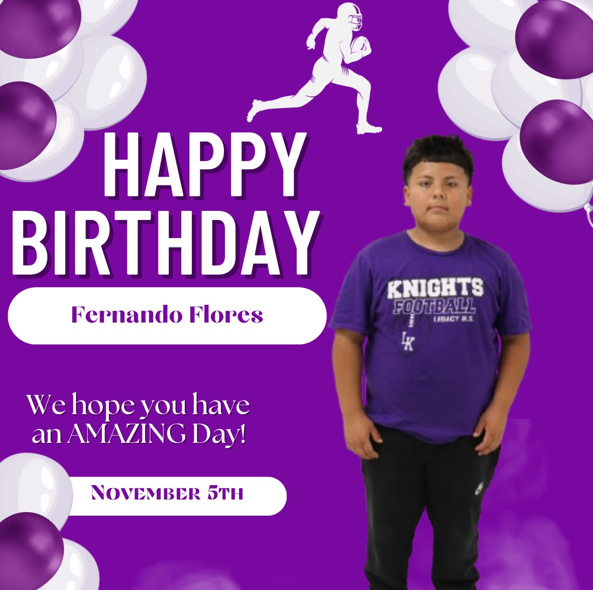 DianeCano's tweet image. Happy Birthday Shout Out to these Legacy Athletes, De Ionna E., Fernando F., and Jason H.!  We hope you all have a wonderful day!  @LegacyECISD @LMSKnights @ECISDtweets @_ECVolleyball @_ECFootball @larson_lms