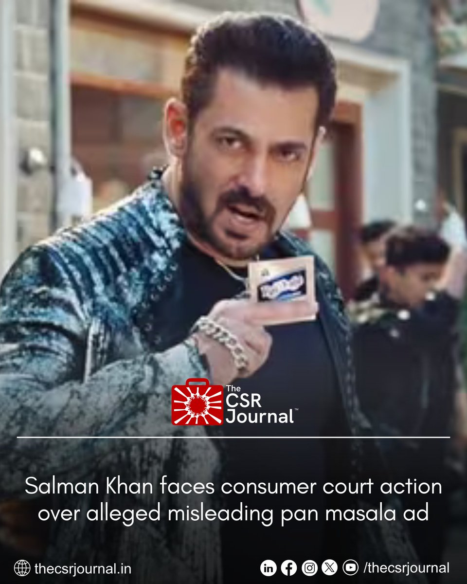 thecsrjournal's tweet image. A complaint in Kota Consumer Court against Bollywood actor Salman Khan highlighted concerns over claims made in pan masala advertisements, questioning their truthfulness and influence on young people.

#SalmanKhan #CourtCase #PanMasala #AD