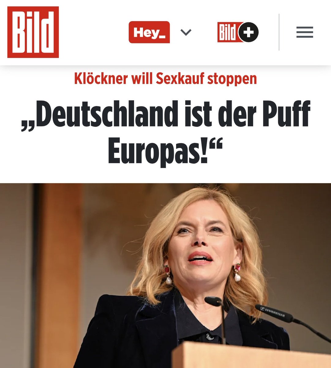 Klöckner:
"Deutschland ist der Puff Europas!"

Genau das dachten und denken auch viele junge Männer, die in den letzten Jahren nach Deutschland kamen! Nur nehmen die sich, wen sie wollen und müssen nicht dafür "bezahlen"!

Danke dafür!