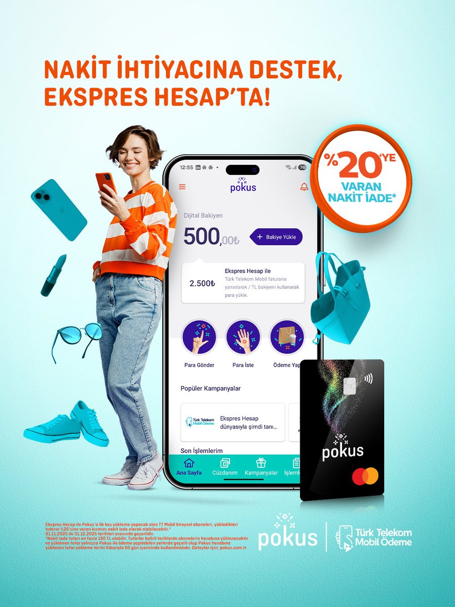 Bütçen için nakit iade desteği Ekspres Hesap ile seninle!

Şimdi Ekspres Hesap’a ilk kez bakiye yükle, %20 nakit iade kazan! 💸🙅‍♂️