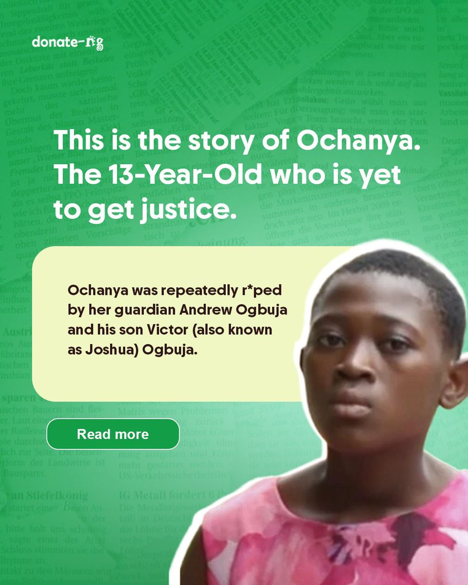 donate_ng's tweet photo. We stand with Ochanya Ogbaje, the 13-year-old whose childhood was stolen by abuse. https://t.co/LSCnuGZtBa