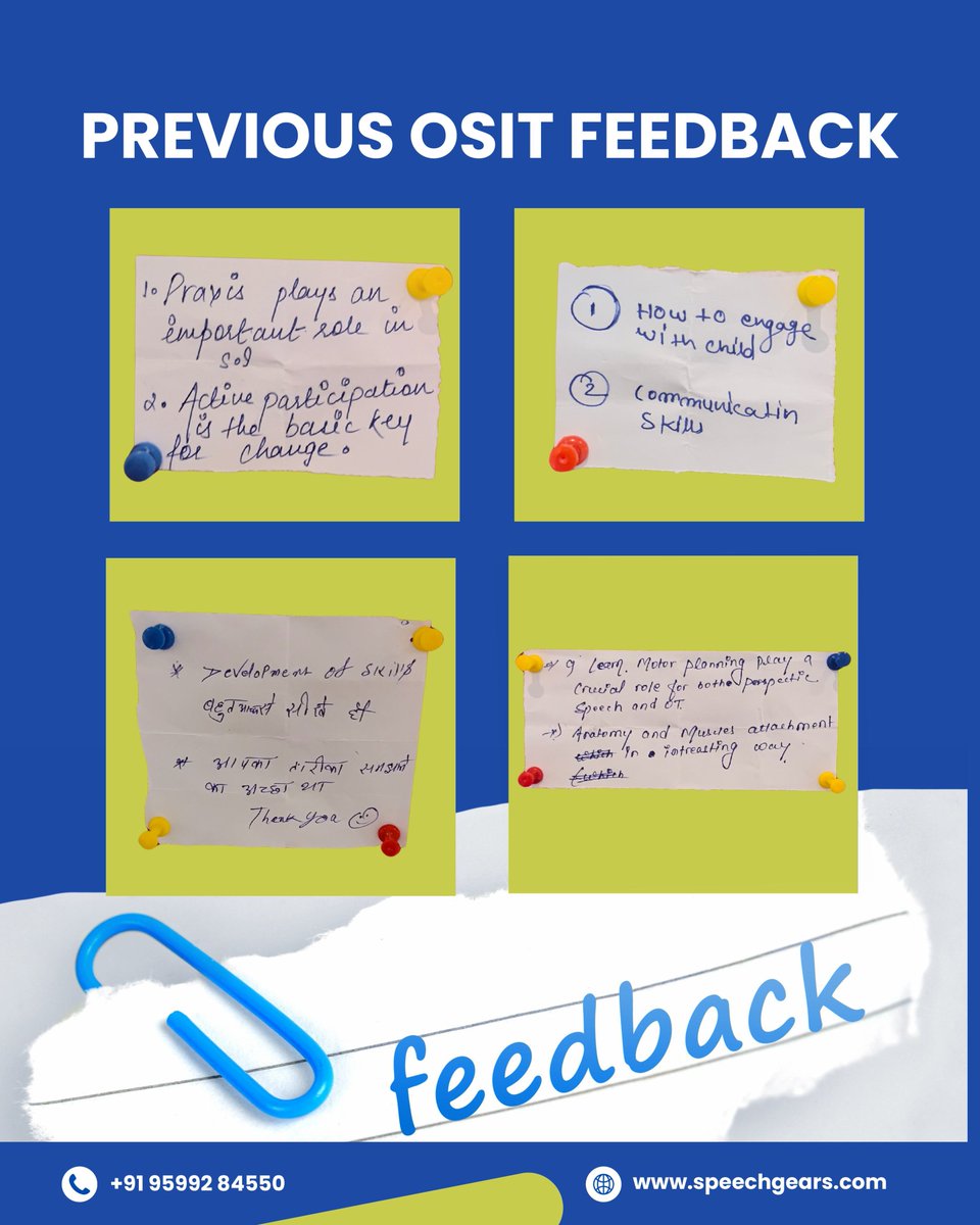 speechgears's tweet image. Unlock better #speech and #feeding with #OSIT!
#experience the #Impact of #advancedsensory and #motortechniques designed for all ages.
#JOIN the #SpeechGears OSIT workshop to learn, practice, and get #cErTiFieD.
Visit us: speechgears.com
#therapy #oralmotortherapy #India