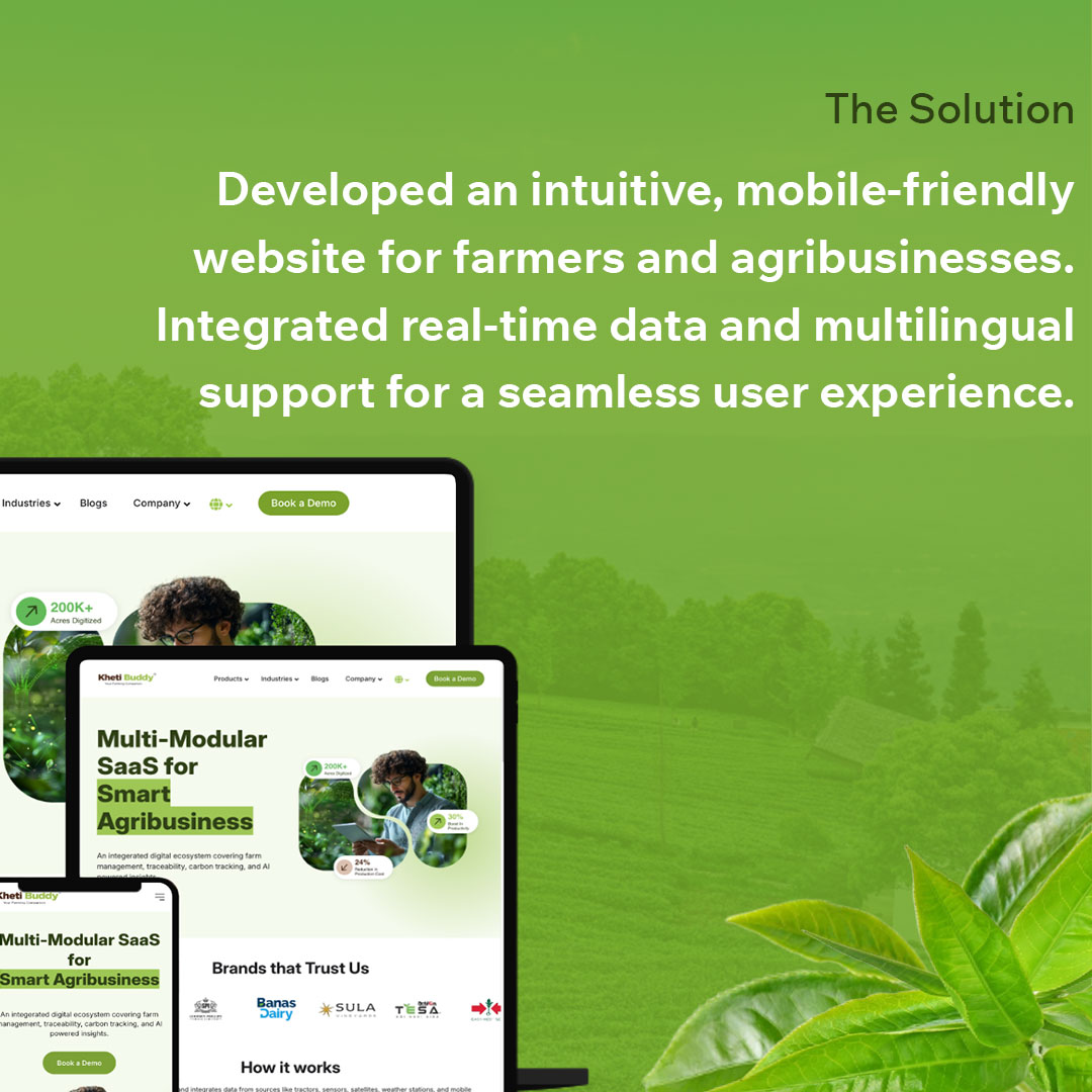 wpoets's tweet image. We built a mobile-friendly AgriTech website that connects farmers &amp;amp; agribusinesses through AI-driven insights, precision tools &amp;amp; real-time data. 🌱
Delivered: Design | Development | DevOps
#KhetiBuddy #CaseStudy #AgriTech #WordPress #DigitalFarming #WPoets