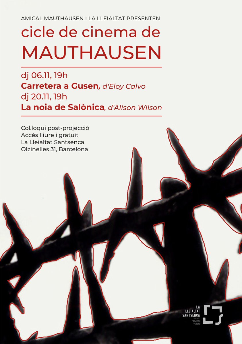 🔴 Aquest novembre, dos cinefòrums sobre els horrors als camps de concentració nazis del bracet de la gent d'Amical de Mauthausen.

🎬 Projectem «Carretera a Gusen» i «La noia de Salònica» i us ho expliquem tot aquí.

🎟️ Accés lliure. 
💭 Amb col.loqui post-projecció!