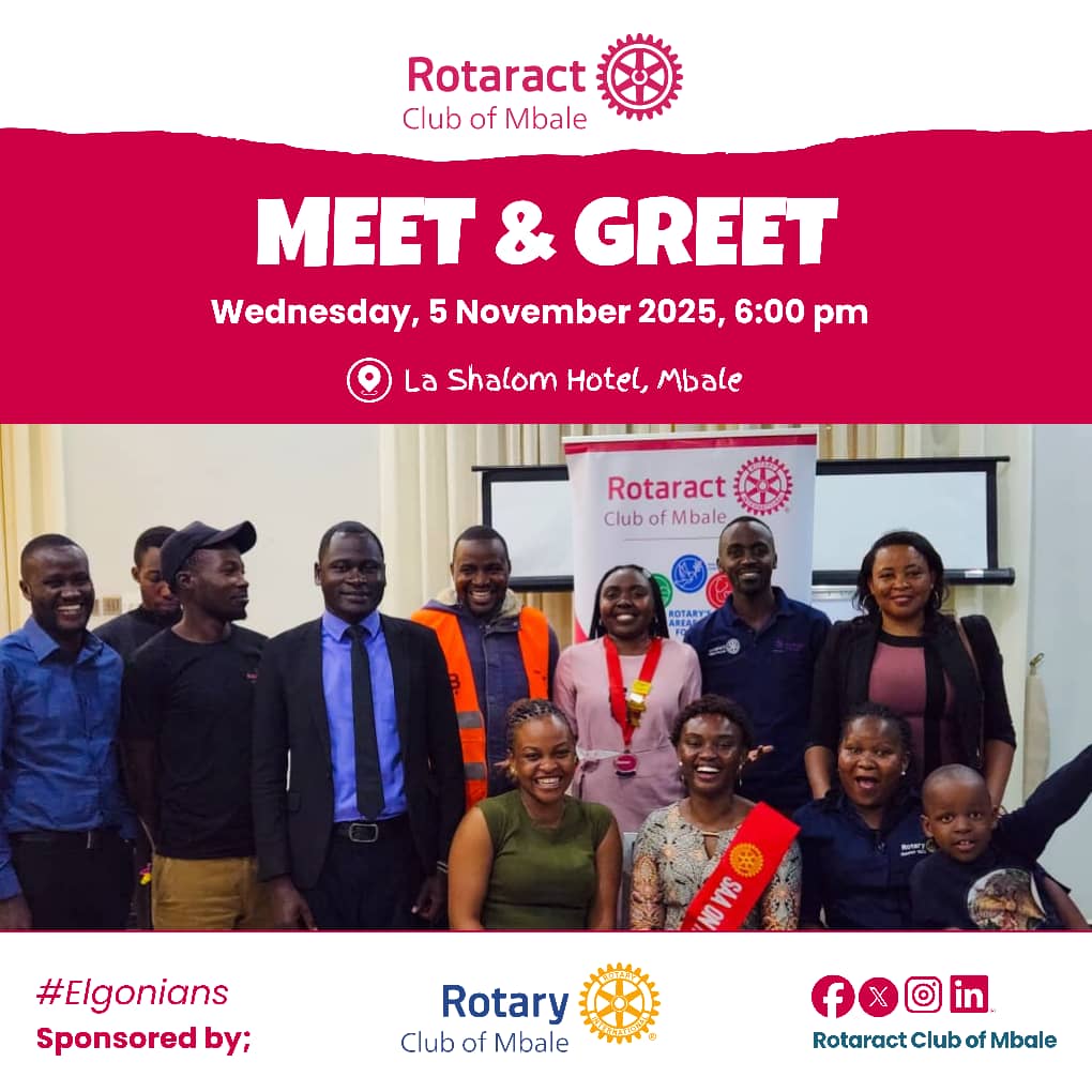 Rotary's "Meet And Greet" is an informal social event where members can connect with new guests to learn about Rotary's works and fellowships. Do join us this evening for this.
📍La-Shalom Hotel,Mbale

🗓️ Wednesday , 
Nov.5th | 6:00PM
See you all this evening.