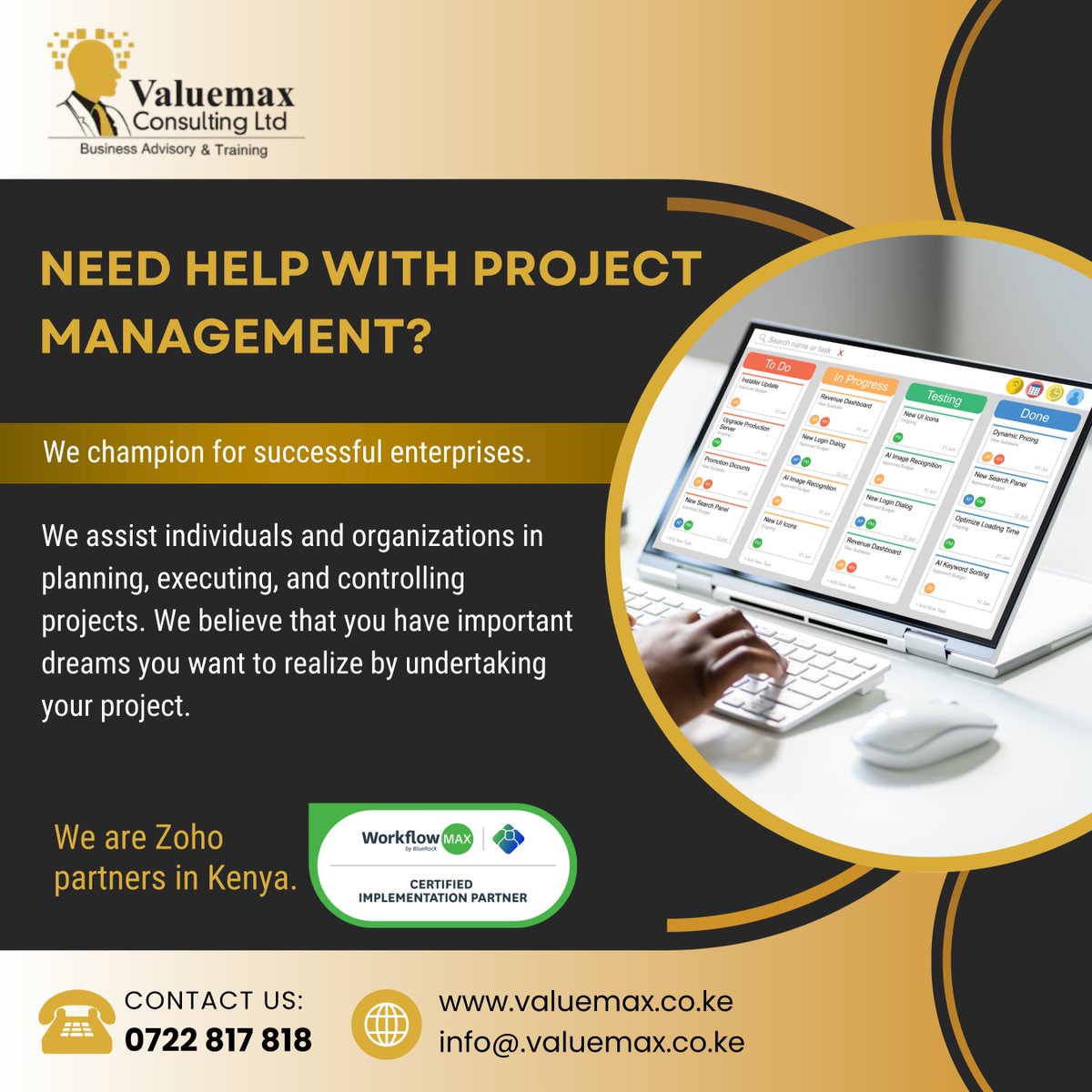 Valuemaxnairobi's tweet image. Between an idea and its impact, things can get messy.

That’s where good project management comes in — bringing clarity, focus, and calm to the chaos.

We help you plan, execute, and deliver projects that actually work.

#Valuemax #ZohoProjects #Leadership #BusinessGrowth