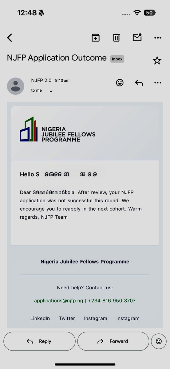 Simpli_Tech's tweet photo. @NigeriaJFP I got this email just now no reason why my application was denied https://t.co/MeaNOIjjZ8