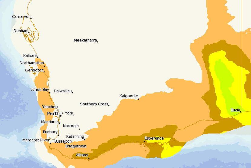 weather_wa's tweet image. Here Is The MetEye Rainfall Forecast Model For Thursday... 🌧️ #Eucla #Goldfields #GreatSouthern #MidWestWA #Perth #PerthForcefield #PerthNews #PerthWeather #SouthWestWA #Wheatbelt #WesternAustralia