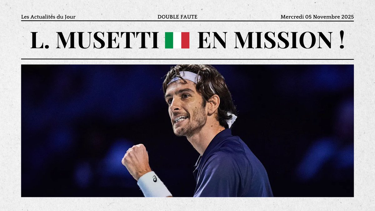 🗞️ MERCREDI 05 NOVEMBRE 2025
🖊  𝐋. 𝐌𝐔𝐒𝐄𝐓𝐓𝐈 🇮🇹 𝐄𝐍 𝐌𝐈𝐒𝐒𝐈𝐎𝐍 !

📰 𝐿𝑜𝑟𝑒𝑛𝑧𝑜 𝑀𝑢𝑠𝑒𝑡𝑡𝑖 🇮🇹 doit impérativement remporter le tournoi 250 d'Athènes pour décrocher la dernière place au Masters Finals de Turin. Sinon, le dernier ticket sera pour 𝐹𝑒́𝑙𝑖𝑥