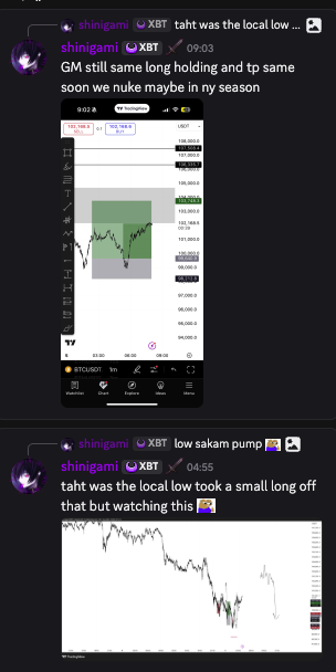 shinigamiXBT's tweet photo. gm

held the daily low and did a scam pamp, classic bait setup, took a long based off that $BTC

now seeing anther trade developing here, slow grind breakdown would be a nice short to the low again else higher poi for that 

acceptance back into prior value would be hard but that would send it bacc to 107.7k fvg