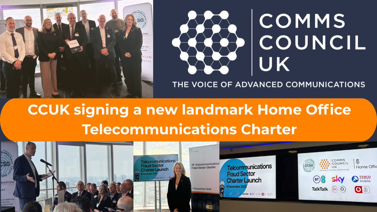 CommsCouncilUK's tweet image. CCUK is proud to be signing a new landmark UK @ukhomeoffice Telecommunications Charter at BT Tower with Lord Hanson alongside representatives from BT Group, Sky, Tesco Mobile, TalkTalk Business, Virgin Media O2 and Three UK. gov.uk/government/pub…