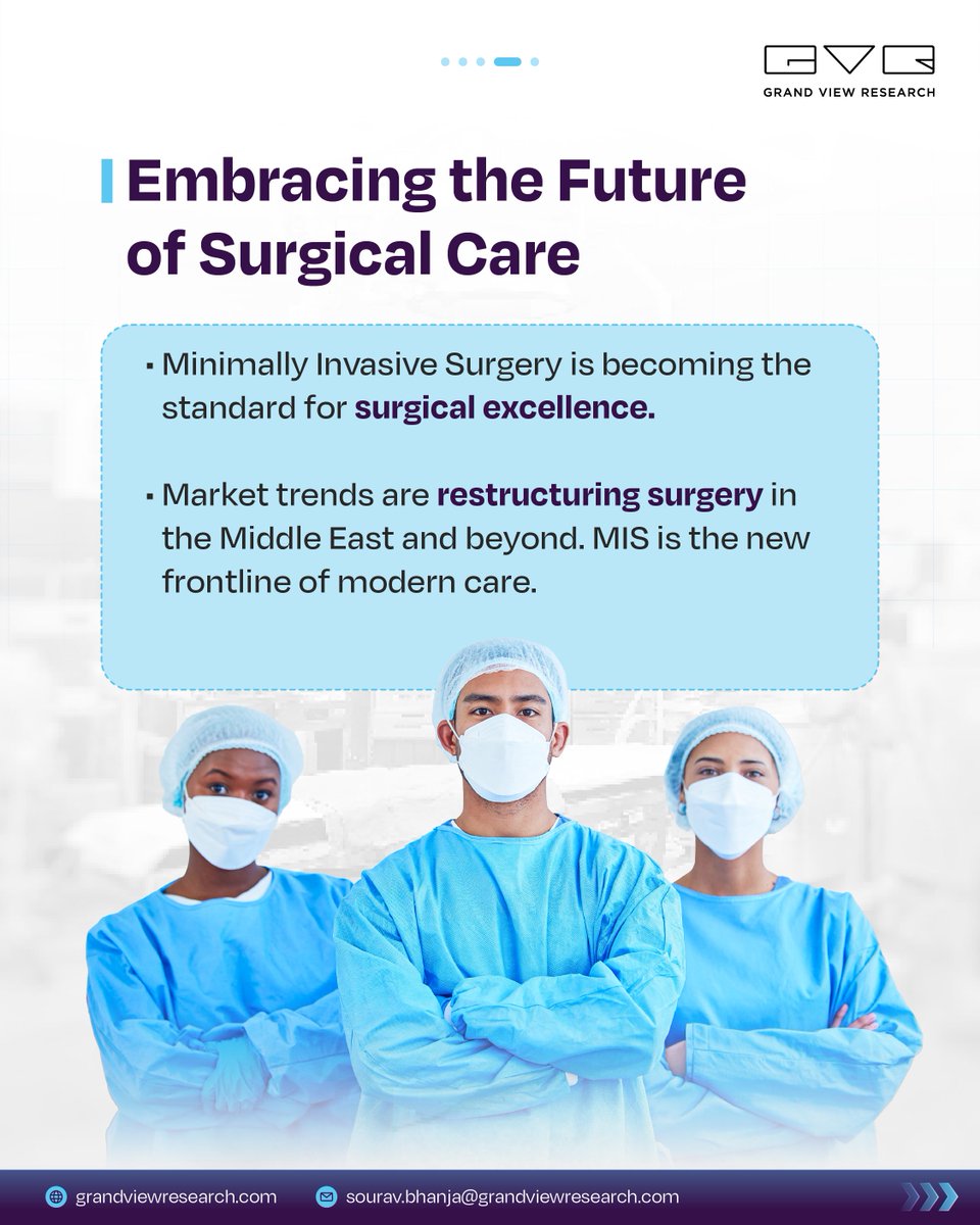 GrandViewInc's tweet image. Minimally invasive surgery is revolutionizing healthcare in the Middle East and worldwide, enhancing patient outcomes, efficiency, and cost management. How are strategic approaches adapting to this surgical shift? is.gd/ECdbbh

#GVR #MIS #SurgicalTechnology #surgery