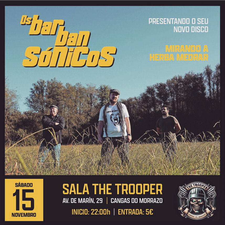 Segunda parada da xira de presentación do noso novo álbum "Mirando a herba medrar" open.spotify.com/album/7sRibRIF… en #TheTrooper en Cangas🥰
Moitas ganas de ir por primeira vez a esta sala. A cousa promete, non volo perdades 🔥
#XiraPresentación #TheTrooper #Cangas #MirandoaHerbaMedrar