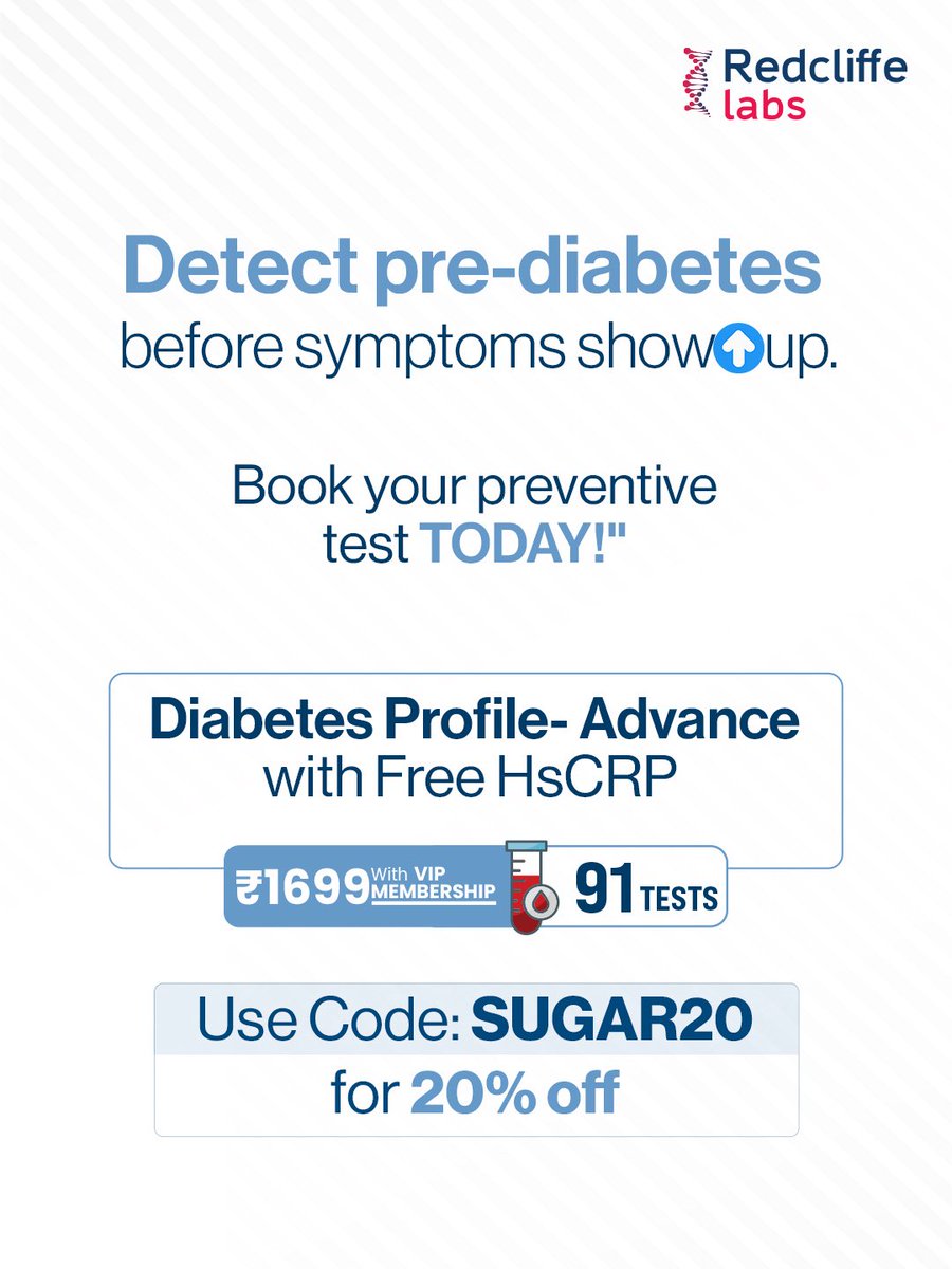 redcliffelab's tweet image. Did you know pre-diabetes often shows no symptoms at all? 

#PreDiabetesAwareness #PreventiveHealth #EarlyDetection #HealthCheckup #DiabetesCare #WellnessJourney #HealthFirst #BookNow #SugarControl #HealthyLiving