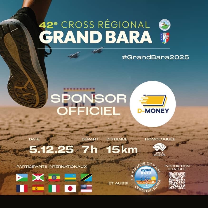 djiboutimoney's tweet photo. Djibouti-TĂ©lĂ©com/D-Money est fiĂšre dâaccompagner la 42á” Ă©dition de la Course du Grand Bara 2025 ! đđ©đŻ
Restez connectés pour vivre avec nous les grands moments de cette course légendaire !
#Dmoney
#DjiboutiTelecom
#GrandBara2025 https://t.co/cXLApXa2ug