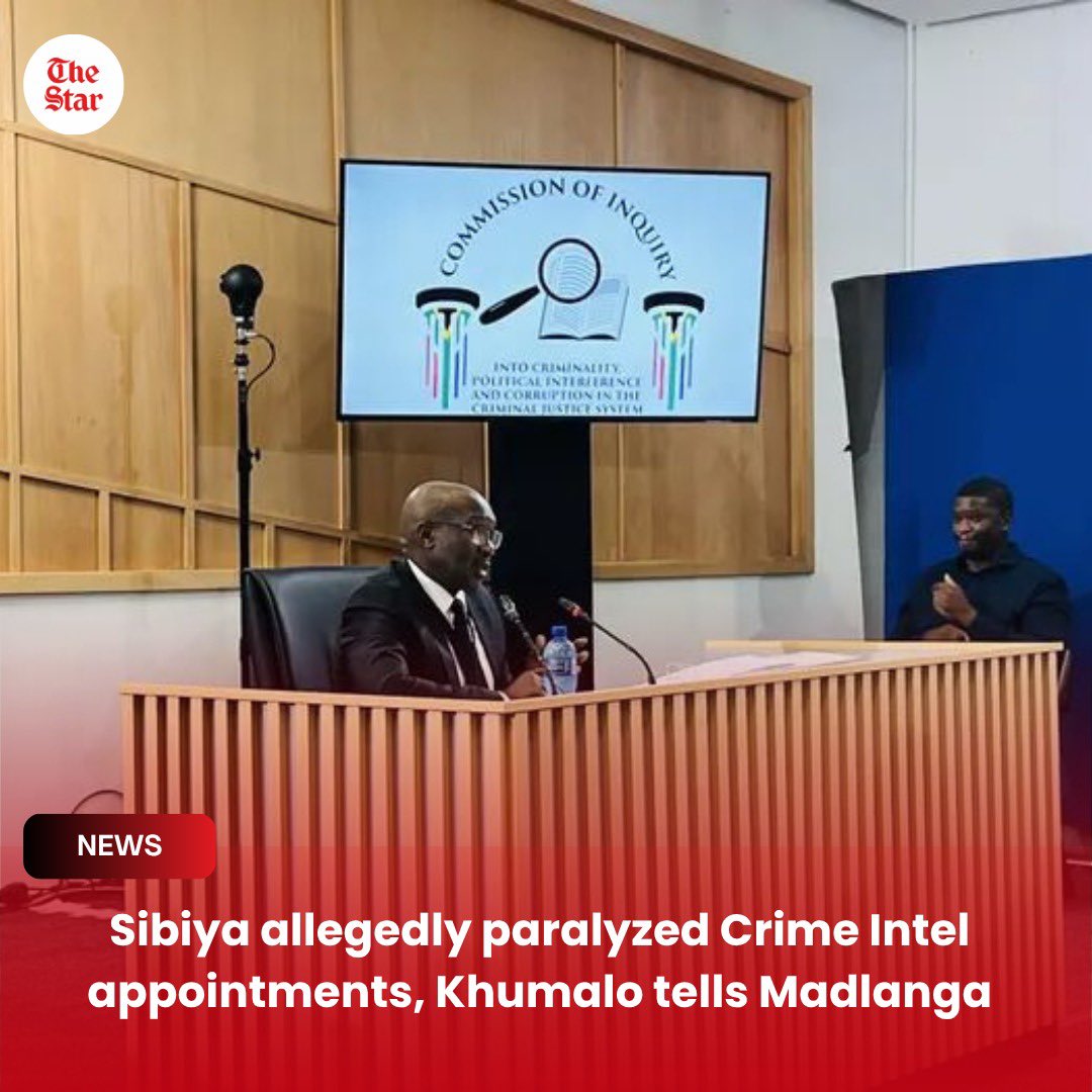 TheStar_news's tweet photo. 📍Sibiya allegedly paralyzed Crime Intel appointments, Khumalo tells Madlanga
Khumalo says Sibiya blocked key Crime Intel posts 

🕵️‍♂️ How will this affect trust in our police?

https://t.co/CRveLppJum

#MadlangaCommission #CrimeIntel #PoliceAccountability #Sibiya #TheStar https://t.co/hQOATvuqBR
