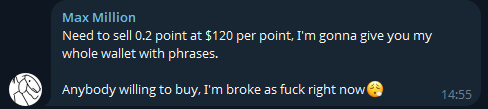 Dudes in <a href="/Lighter_xyz/">Lighter</a> OTC chat is insane

Should I buy his whole account for $24 bucks and sell his 0.2 points for $200 later?