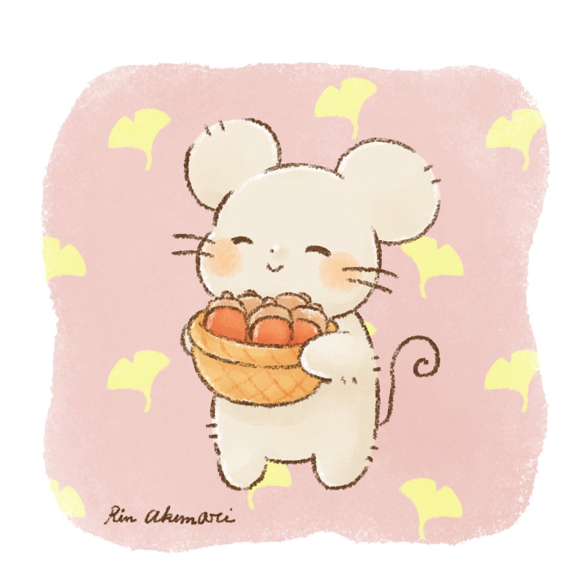 どんぐり たくさん ひろったよ🐭🍂
#イラスト