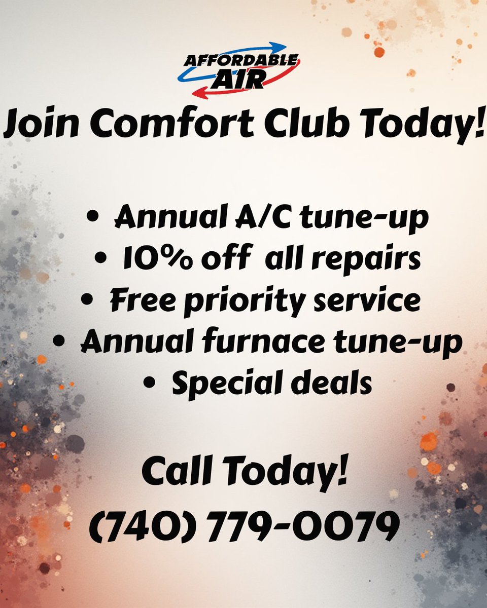 aairchilli's tweet image. Keep your comfort system efficient and extend its life with Affordable Air’s Comfort Club maintenance program.
#EfficientHome #HVACTuneUp #AffordableAirOhio #ComfortClub