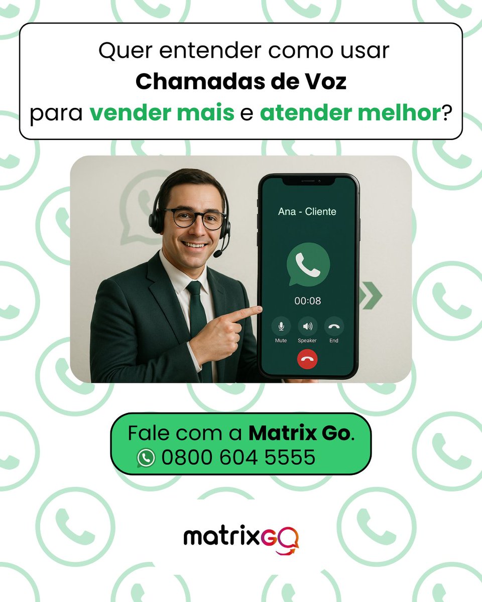 Matrix__go's tweet image. Chamada de Voz no WhatsApp: menos atrito, mais conversão!
📞 Fale com nosso time e entenda como usar as Chamadas de Voz no WhatsApp para vender mais e atender melhor:
0800 604 5555 | hubs.ly/Q03NLGFF0

#WhatsAppAPI #MetaBusinessPartner #Automação #WhatsAppBusiness